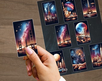Night City Stickers / Starry Night City Clipart / Starry Night Sky ...