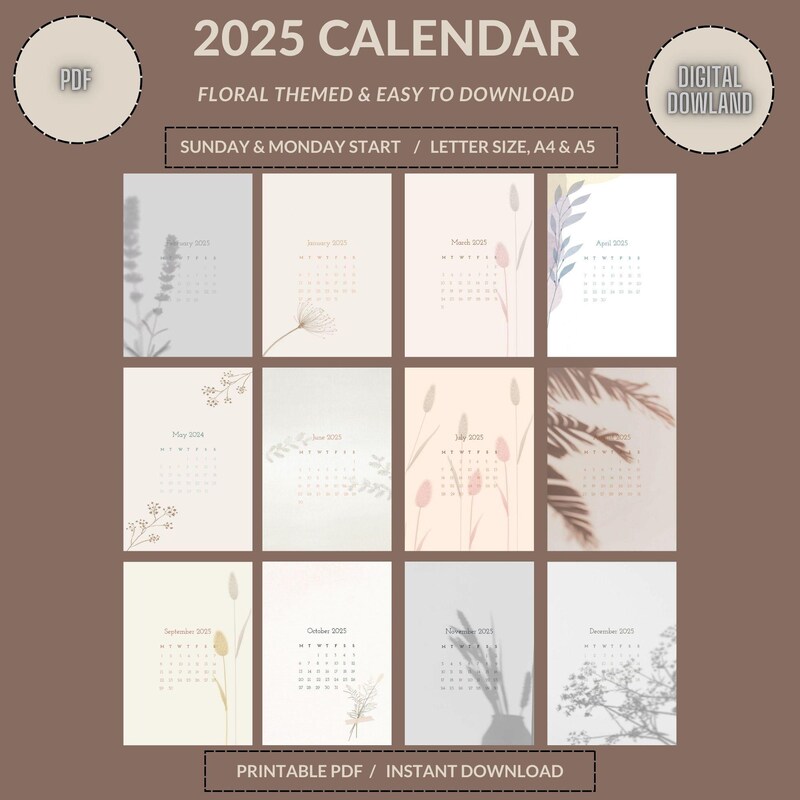 Printable Calendar Etsy