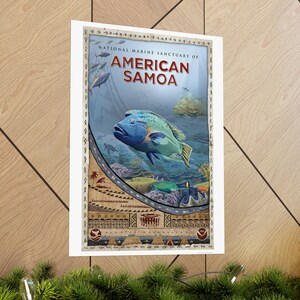 Cartel del Santuario Marino de Samoa Americana / Cartel diseñado por NOAA / Cartel del océano / Cartel de biología / Cartel de ciencia / Cartel de viaje / Arte oceánico