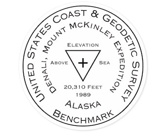 Denali Mt McKinley Park Sticker | Observation Point USGS Benchmark Sticker | Bumper Sticker | Water Bottle | Travel | Laptop | Waterproof