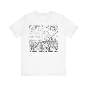 Vines and wine T-shirt, A vineyard with Smiles, California Winery, Spanish Winery, a Glass of Red Wine to Make the Day Happy.