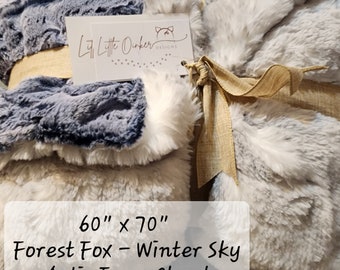 Forest Fox - Winter Sky & Arctic Fox - Cloud Blanket 60 x 70