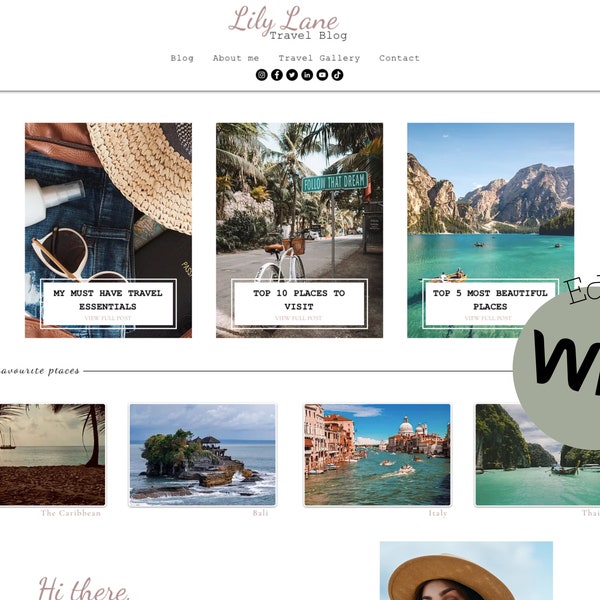 Wix blog template, website design, travel blogger, website template, easy to edit template, e-commerce web design