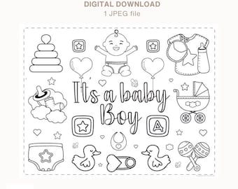 Baby Shower Coloring Activity Placemat It's a Boy | Baby Shower games for kids | Printable Coloring Sheet Baby Shower Mat | Kids Party games