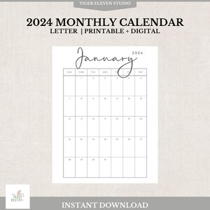 Printable Minimalist 2024 Monthly Calendar, 2024 Monthly Planner Vertical, Mom Calendar, Sunday Start, 2024 Letter Size Wall Calendar, PDF