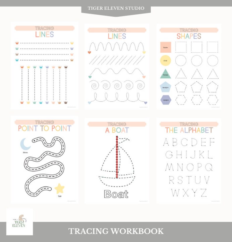 Tracing Workbook Alphabet Lines Numbers Colors Shapes Animals Sheets ...