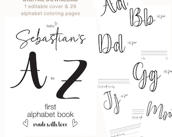 Baby Shower ABC Activity Game Personalized ABC Baby | Editable Baby Shower Coloring Book | Alphabet Coloring Pages Baby's First ABC Book