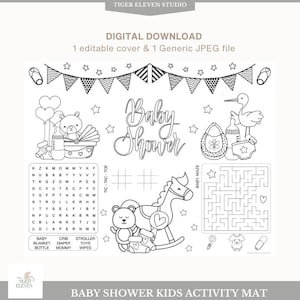 Personalized Baby Shower Coloring Activity Placemat | Editable Baby Shower games for kids | Printable Coloring Sheet Baby Shower Mat