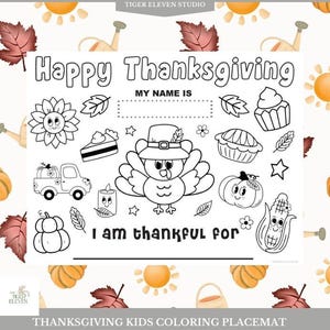 Thanksgiving Coloring Placemat - Printable Thanksgiving Kids Activity, Thanksgiving Coloring Page, Kids Table Setting, Classroom Activity