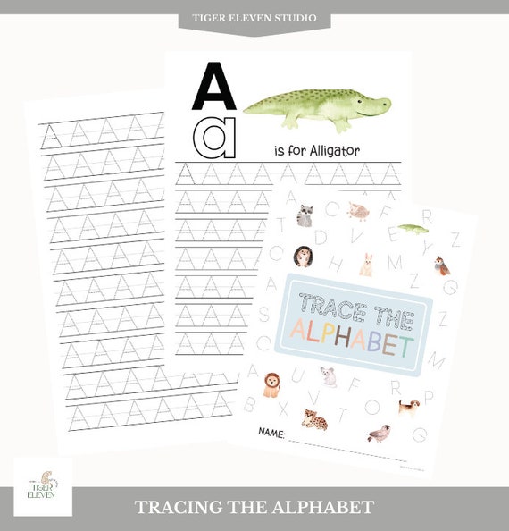 Alphabet Tracing Sheet-Handwriting Sheet-Preschool Kindergarten ABC Letter Printable Uppercase Lowercase Letter Animals Practice Homeschool