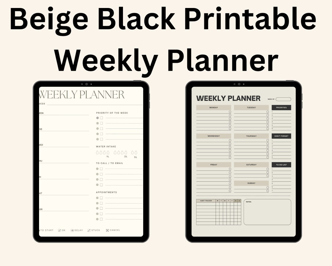 Beige Black Printable Weekly Planner - Etsy
