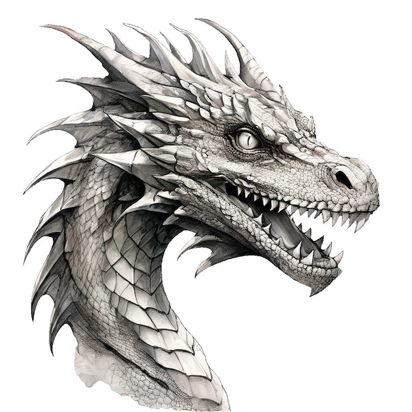 Imagen Prediseñada de Dragón, imagen digital, dibujo en tinta, cabeza de dragón, imagen de fantasía, Impresión de dragón, fondo de celular