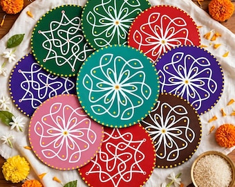 Kolam Coasters, Tambulam Rangoli Pooja , Housewarming Return Gift for  Navratri, Varamahalaxmi, Wedding