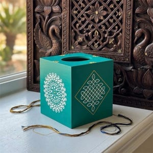 Tissue Box Cover with Kolam Mandala , Ethnic Housewarming Gift, Indian Folk Art, Home Decor