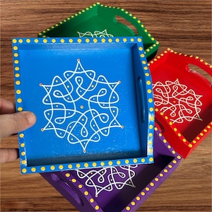Kolam designed mini wood tray/ return gifts / home decor / festival decor.