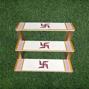 Handpainted 3-Step Deity Stand: Golu stand, housewarming decor, Pooja Mandir Steps