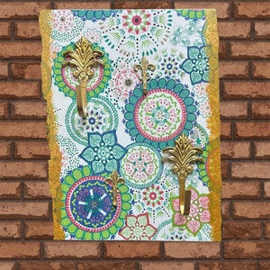 Decoupage Wall Necklace Holder: Handmade Jewelry Organizer with 4 Hooks
