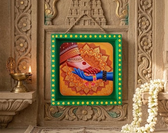 Shiv Parvati Feet Shadow Box/Magnet - Madhubani Inspired Pooja Decor