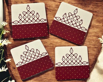 Kolam Coasters/Indian Home Decor/Diya Stand/Deity Stand/Housewarming/ Muggu ( Set of 4)