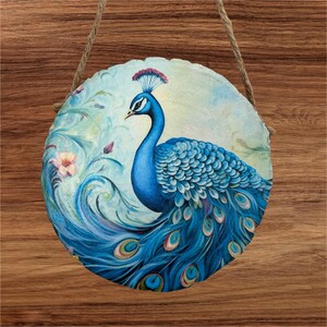 Handcrafted Peacock Wall Decor: Vibrant Feather Art, 5x5 Wood