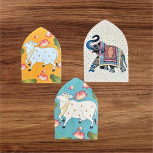 Pichwai Wooden Wall Decor: Indian Kamadhenu Cow & Elephant Art