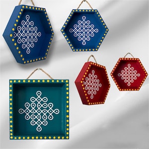 Kolam Wall Hanging for Home Decor, Pooja Decor, Return Gift, Housewarming Gift, Kolam Art, kolam Shadow Box, Hexagon Box, Square Shadow Box