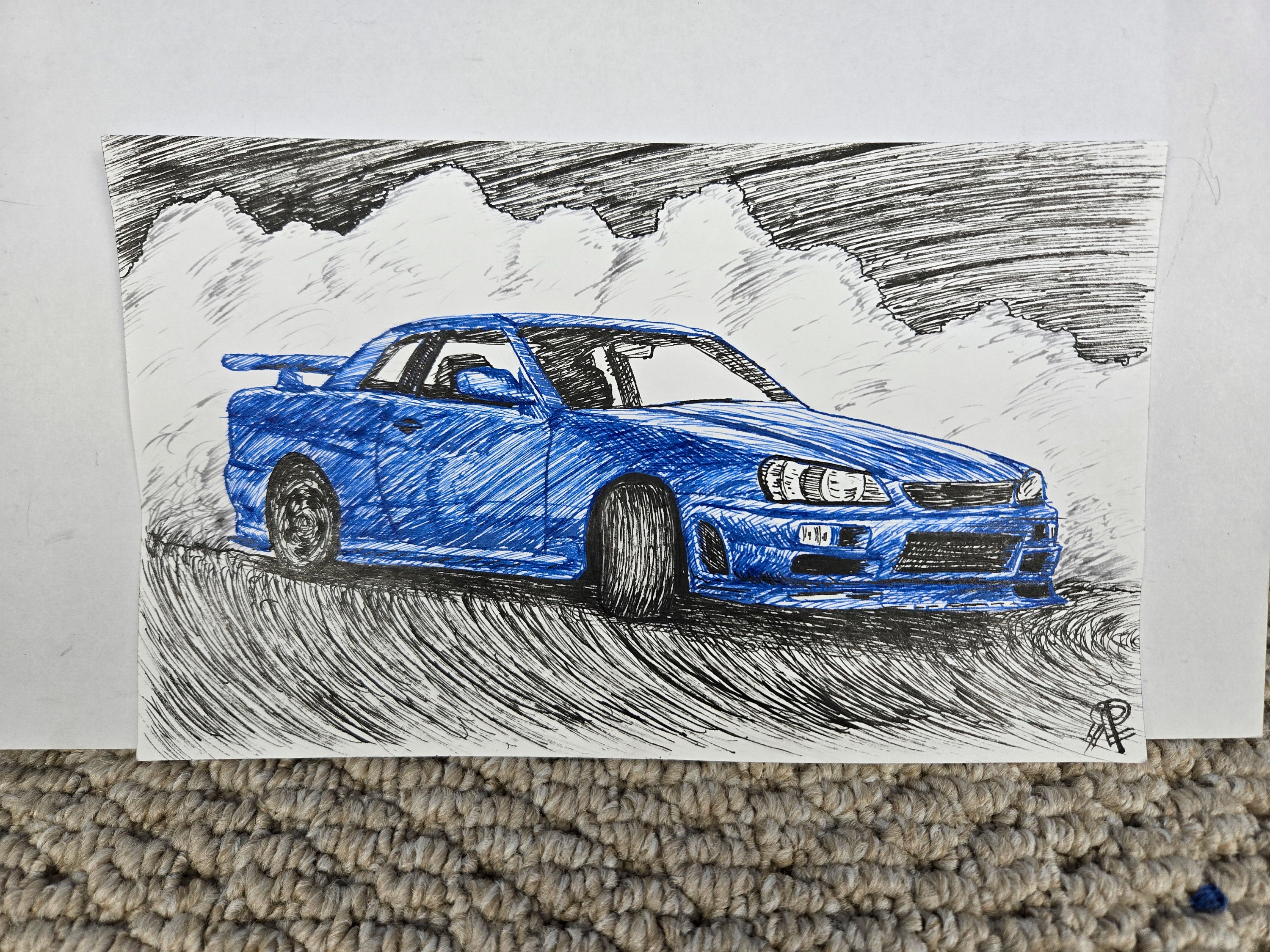 スカイラインGTR R34 part１「R34と富士山」水彩画 スカイラインGTR R34 part1「R34と富士山」水彩画