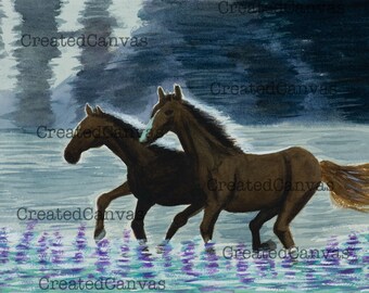 Painting, Horses, Watercolor, Art, art print, wall art prints, wall print, giclee print, Horses running, animal art, Horse artwork, movement
