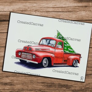 Postcard, Red truck, Red Truck Postcard, Custom Postcard, Ford, f1, f3, 5 x 7 Postcard, 5" x 7", Ford Truck Postcard, Christmas postcard
