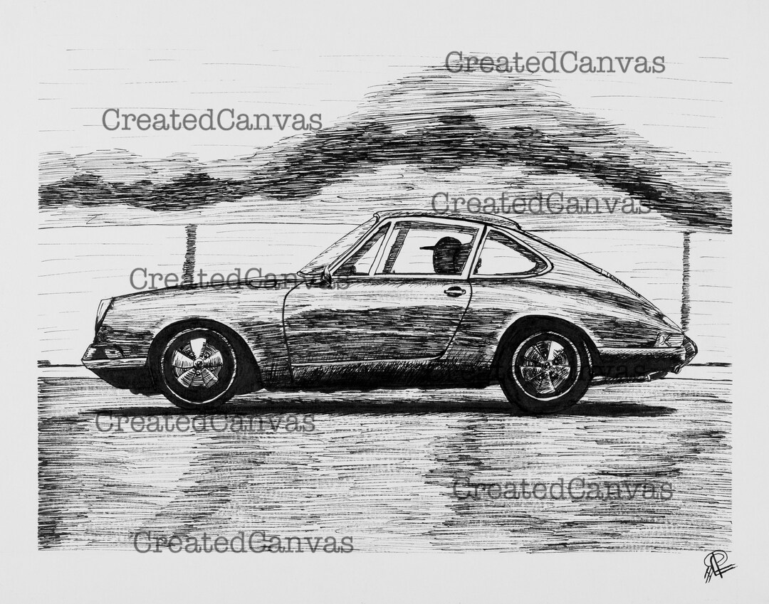 Porsche 911 Art Print, Pen and Ink Car Drawing - Etsy