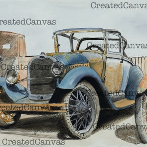 Ford model A, Car Artwork, Antique cars, Classic car, cars, old car, classic ford, vintage car, 1930s car, wall art prints, car enthusiast