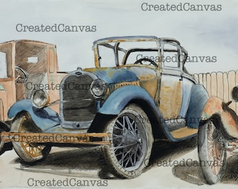 Ford model A, Car Artwork, Antique cars, Classic car, cars, old car, classic ford, vintage car, 1930s car, wall art prints, car enthusiast