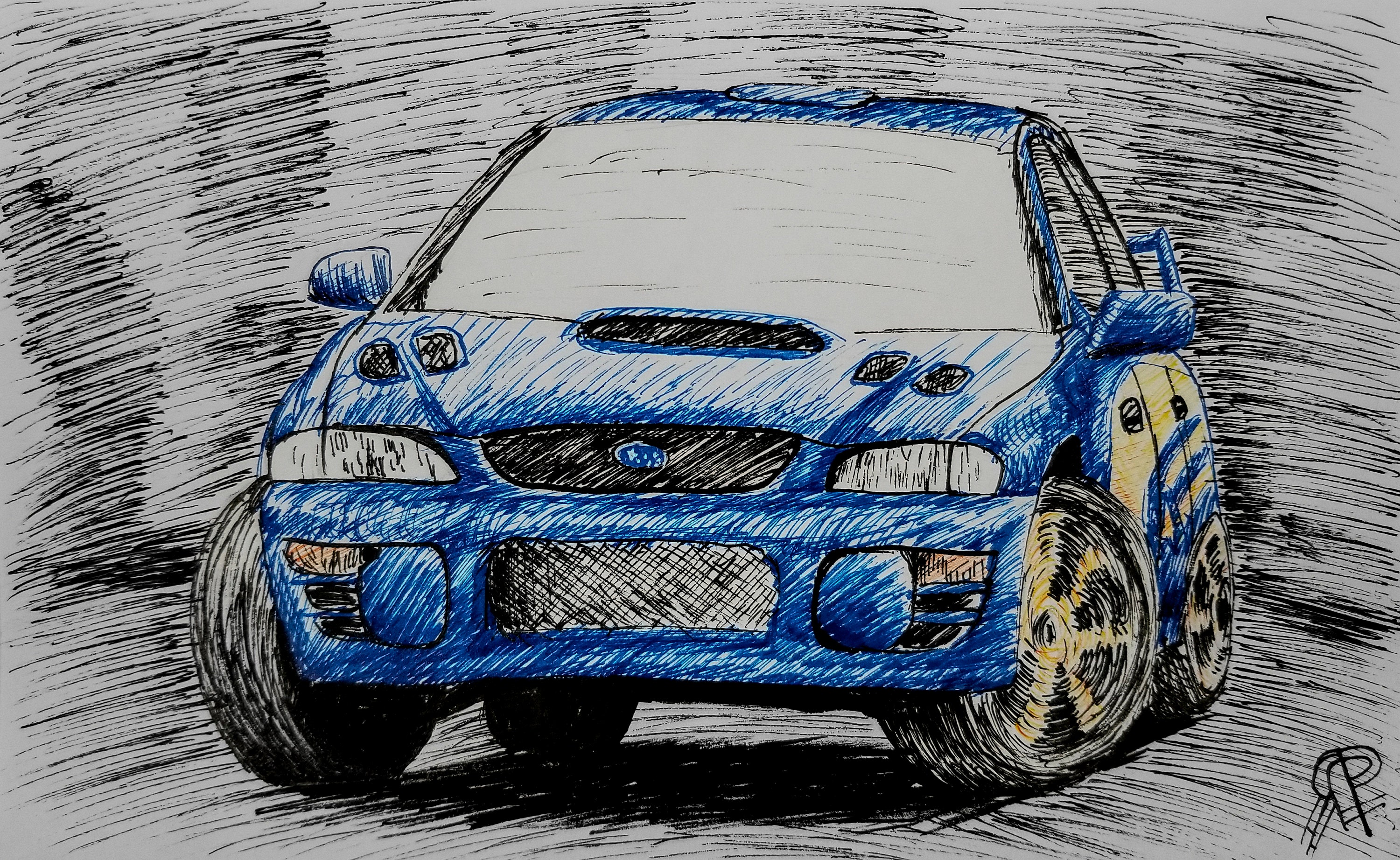 Subaru Impreza, Subaru WRX, WRX, Car Art, Subaru WRX Sti, Sti, Subaru, Car poster, Original Artwork, Pen Drawing, Blue Ink, Rally Car, draw