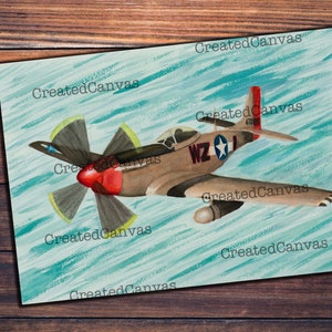 Carte postale 5 x 7, Carte postale Mustang P-51, Carte postale d’avion, Carte postale d’avion ancien, Carte postale d’avion WW2, Carte postale d’avion de guerre, Carte postale aquarelle, P-51