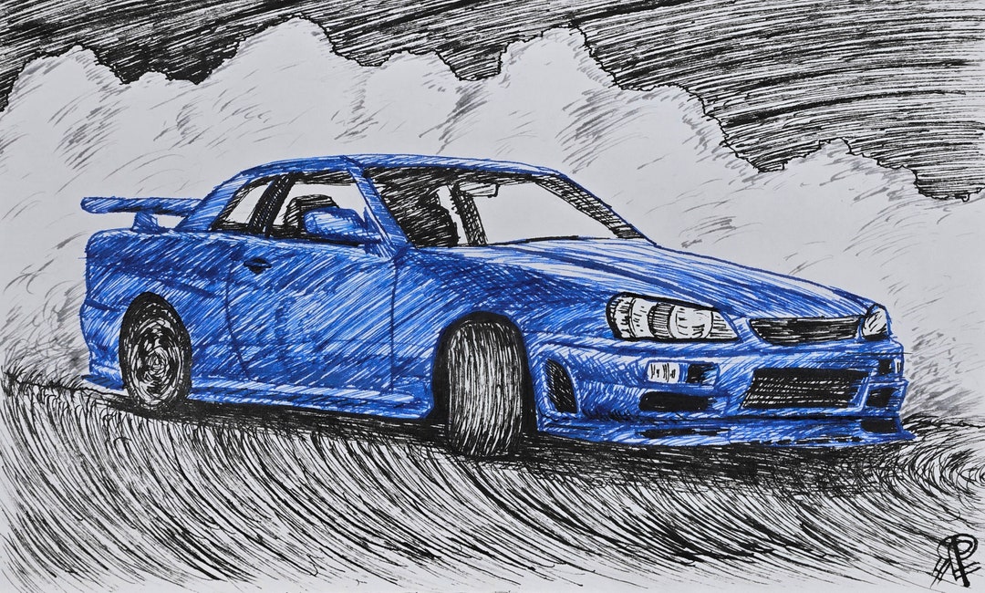日産 GTR R34 オリジナルカーの絵、JDM ドリフトアート (9x6) - Etsy 日本