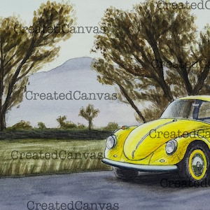 VW Bug, Beetle, VW, Volkswagen, Volkswagen beetle, Yellow Volkswagen Bug, Classic Car, Wall art, Watercolor, Vintage car, car enthusiast