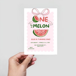 ONE in a MELON First Birthday Invitation Digital/Template Canva Download