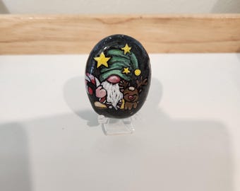 Hand-Painted Gnome with Cute Reindeer Rock