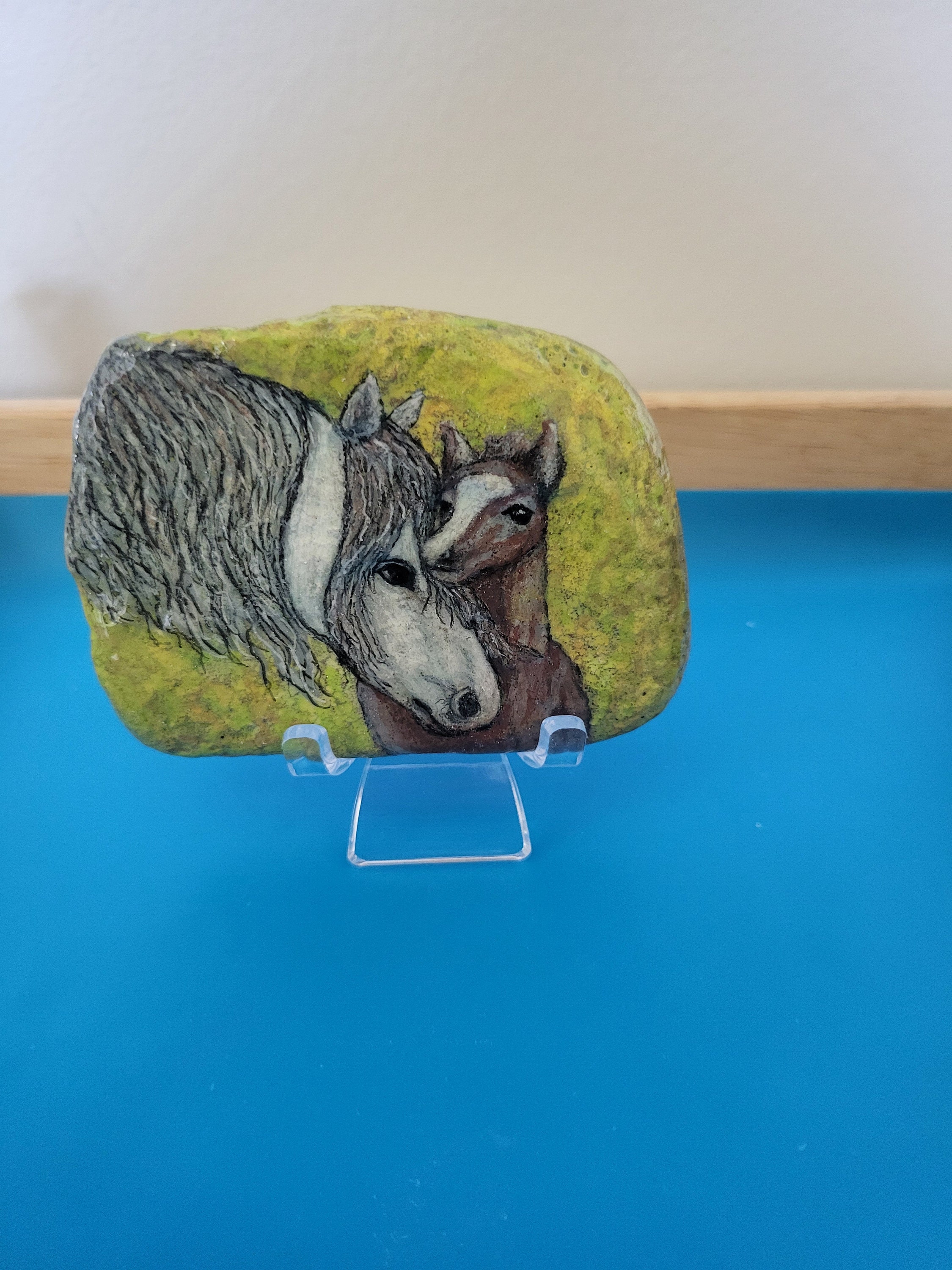 Beautiful Horse and Foal Hand-Painted Rock