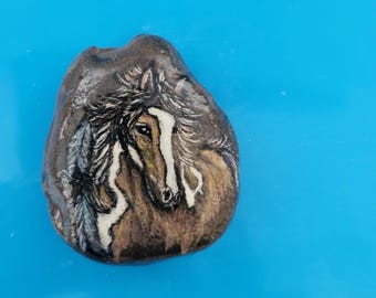 Hand-Painted Horse with Feathers in Mane Rock