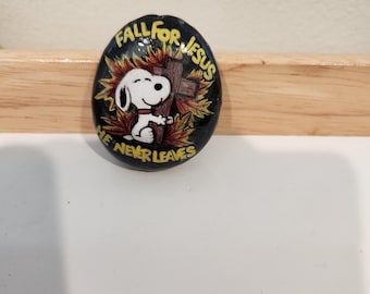 Hand-Painted Snoopy Rock "Fall For Jesus He Never Leaves"