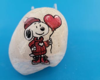 Hand-Painted Snoopy with Heart Balloon Rock – Adorable & Unique Art Gift