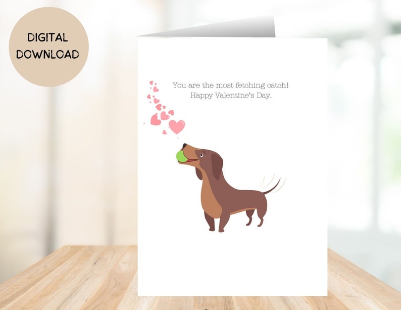 Printable Valentines Day Card, Printable Dachshund Dog Card, Sausage Dog Valentines Day Card