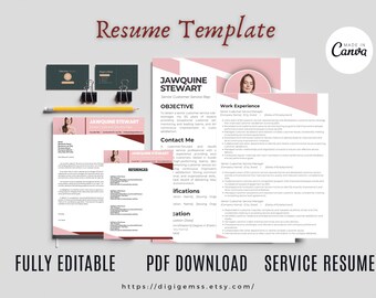 Service Resume Template with Cover letter - Sales representative Resume - Executive Bundle - CV Template - Canva editable Resume template