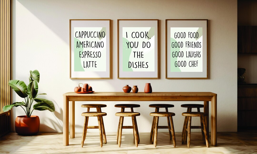 set of three mediterranean kitchen prints | framed... Kitchen Wall Art Set of 3, Kitchen Prints, Housewarming Gift, Food ...