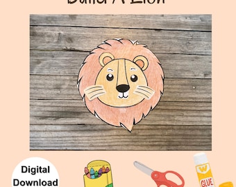 Build A Lion Craft Printable Activity Summer Craft DIY Craft Homeschool Activity Coloring Craft Preschool Activity Printable Kids Art Animal