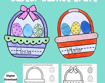 Easter Basket Craft Printable Download DIY Kids Easter Craft For Easter Printable Easter Basket Easter Activity Homeschool Activity Coloring