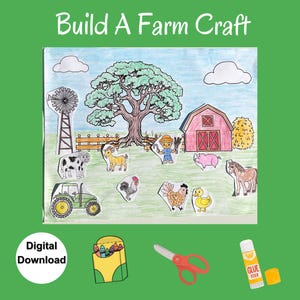 Build A Farm Craft Printable Download Build A Barnyard Farm Craft Coloring Activity Paper Animal Kids Craft Farm Play Printable DIY Craft