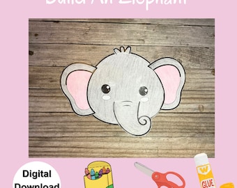 Utskrivbar aktivitet för att bygga en elefant, sommarpyssel, hemundervisningsaktivitet, målarpyssel, förskoleaktivitet, utskrivbar barnkonst, djurpyssel