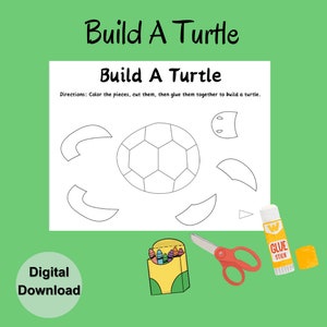 Build A Turtle Craft Printable Activity Kids Spring Craft DIY Craft Homeschool Activity Coloring Craft Preschool Activity Printable Gift